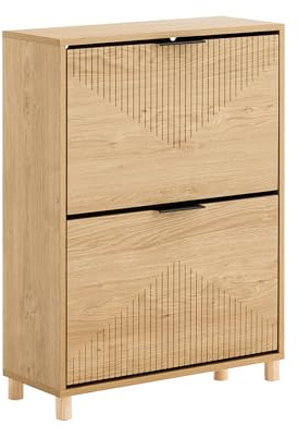 SoBuy Scarpiera Salvaspazio Slim – Mobile Ingresso Moderno con Ante Ribaltabili, Scarpiere Moderne in Legno Chiaro per 8 Paia Scarpe – Mobiletto Esterno Slim 60x24x83 cm FSR200-II-N