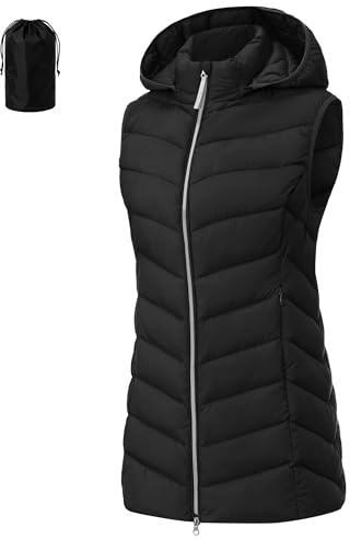 AceNest Lightweight Puffer Vest Long Vest for Women Warm Winter Vest Black M