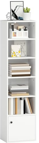 HOMCOM Librería de 6 Niveles, Estantería para Libros con Estantes Ajustables y Puerta, Estantería Moderna, 40x30x156 cm, para Salón, Dormitorio, Estudio, Oficina, Blanco