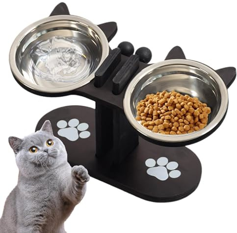 Dispensador de comida y agua para gatos, de madera elevado con inclinación de 15 grados, para gatos, para gatitos, personas mayores, cachorros, interiores, viajes, hogar, suministro