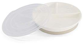 Twistshake Versiegelt Kinder Teller mit Unterteiler zom Deckel, Kinderteller mit PP und Silikon für Baby Essen, Geschirr zom Babynahrung, Babyfütterung, BPA Frei, wiederverwendbar, ab 6 Monaten, Weiß