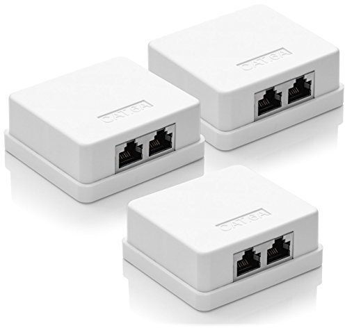 deleyCON 3x CAT 6a Netzwerkdose 2x RJ45 Buchse FTP geschirmt Aufputz Montage 10 Gbit Ethernet Netzwerk LAN Dose RAL 9003 Weiß
