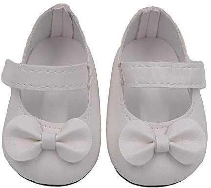 Aeromdale Puppenschuhe PU Schuhe mit Schleife für 45,7 cm American Doll Girls Puppen 46cm Puppenzubehör Spielzeug - Weiß - 1 Paar
