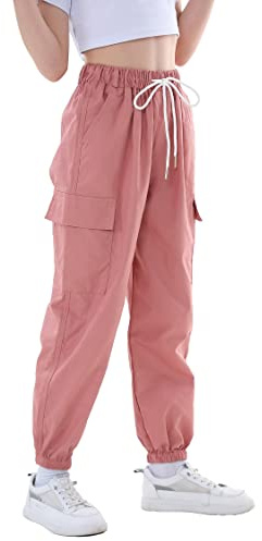 Rolanko Pantaloni Cargo per Bambini,Pantaloni da Jogging per Ragazzo e Ragazza Street Hip Hop Dance(Rosa Chiaro,Dimensione Tag:140)