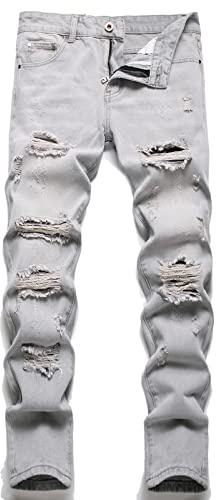 AITITIA Men's Ripped Regular Fit Jeans (36, 339 Grey)