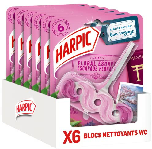 Harpic Lot de 6 Blocs WC - Nettoyant WC Escapade Florale anti-tache & anti-calcaire