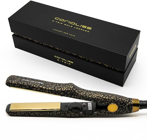CORIOLISS C Trip Mini | Lisseurs pour femmes | Fer à boucler et à lisser en titane pour cheveux fins | Fer professionnel avec contrôle de la température (Leopard Gold)