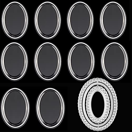 10PCS Clear Plastic Oval Shaker Domes and 4PCS Oval Frame Dies for Card Making, Plastic Clear Puffy Shaker Covers and Metal Stencil Die Cuts Punch Template