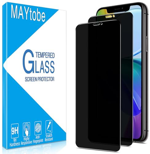 MAYtobe 2 Pack Privacy Screen Protector for iPhone 11, iPhone XR, Anti Spy Tempered Glass, Case Friendly, Anti-Scratch, Ultra Resistant, Touch Sensitive, Bubble Free