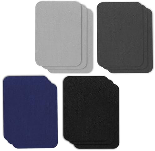 12 Stück Flicken zum Aufbügeln, Stoff-Reparaturflicken für Kleidung, Schuhe, Jeans, Hüte (Schwarz, Dunkelblau, Dunkelgrau, Hellgrau)
