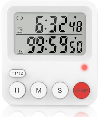 XREXS Digitale Küchentimer, 2-Kanal-Timer, Eieruhren, Stoppuhr, Countdown, loopfähig, einstellbare Lautstärke, Küchentimer mit Magneten, für Küche, Klassenzimmer, Backen, Fitness, Yoga