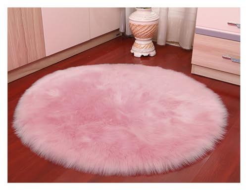 SMTCM Alfombra redonda de imitación de piel de oveja y cordero 45 * 45 cm, rosa pálido, suave, de pelo sintético, Longhair, imitación de lana, suave, para poner delante de la cama o el sofá