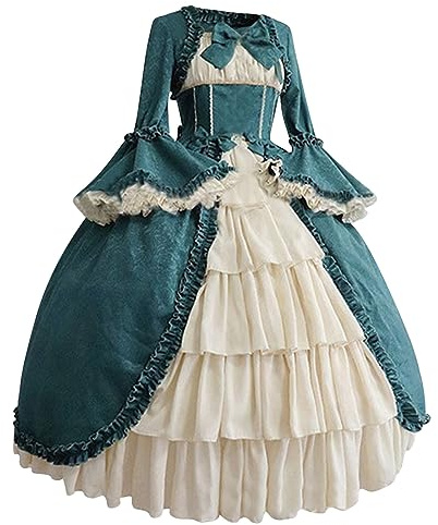 Costume da corte da donna Abito da principessa Lolita Abiti gotico con corsetto quadrato a maniche lunghe Vestito vittoriano aderente a palloncino Abito da sera rinascimentale kawaii di Halloween