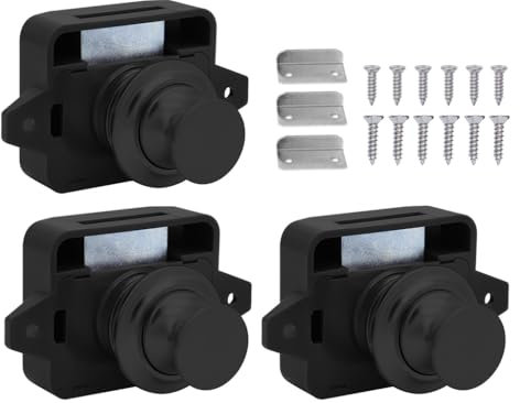 Abiyou 3PCS Cerradura de Botón sin Llave para Puertas, Gabinete, Camper, Caravana y Muebles - Cierre de Seguridad (Negro)
