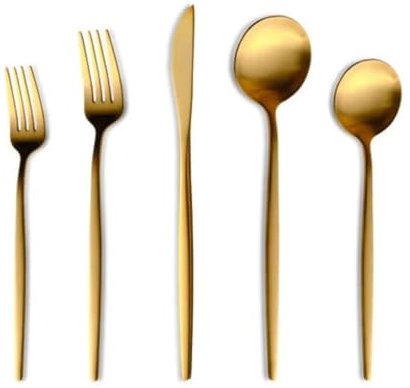 Karaca Orion Matt Gold serveringsbestick i 60 delar, salladsbestick av rostfritt stål, köksredskap inklusive slev, serveringssked, gaffel, sil, spatel och sockertång, snyggt matbestick-set