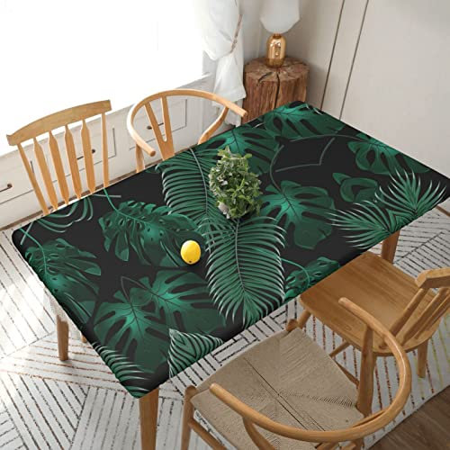 ESNAIUVCD Tovaglia rettangolare con stampa verde con foglie di banano, resistente all'olio, per ristoranti, feste in giardino (1,5 m)