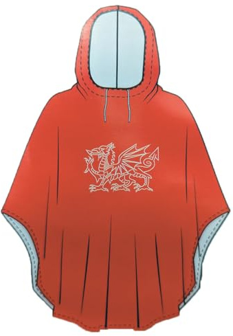Manav Kids New Welsh Wales Dragon Red Rain Poncho Waterproof Lightweight Reusable For Emergency Drawstring Hood Ponchos for Children Rainwear For Hiking Traveling Cycling