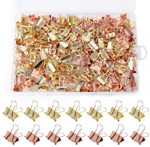 Sxutop 200 Piezas 15mm Clips de Carpeta Versátiles Pinzas de Metal para Archivos Clip de Plegable Oro y Oro Rosa Pinza Papel Metalica para Papelería Escolar,Artículos Domésticos, Material de Oficina