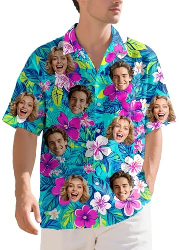 Aappping Custom Hawaiian Shirts for Men with Face, Personalised Hawaiian Shirts, Funny Shirt, Tropical Summer Beach Casual Short Sleeve, Personalised Gifts for Men