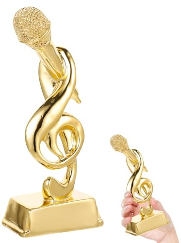 HEMOTON Microphone doré trophée en résine Note décorative pour récompenses pour les compétitions de chant et les événements et bureau durable
