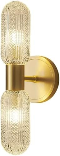 Lámpara de Pared Moderna de latón y Vidrio, Base G9, Aplique de 2 Luces con Bombilla, para Interior, tocador, baño, Acabado Cepillado, luminaria para Sala de Estar y Dormitorio.