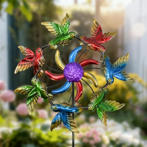Wind Spinners Outdoor Hummingbird for Mom, Birthday Gifts for Women, 39 Metal Stake Wind Sculpture Yard Art for Garden Decor for Outside, Patio,Lawn