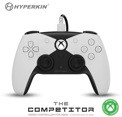 Hyperkin Competitor Wired Controller für Xbox Series X|S, Xbox One, PC – Offiziell lizenziert für Xbox|Hall-Effekt-Joysticks|Impuls-Trigger|symmetr. Layout|präzises Steuerkreuz|Rückseitentasten|weiß