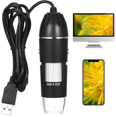 YOFDAL Microscopio digitale USB 50‑500X ingrandimento 50x‑500x 8 LED portatile HD ispezione fotocamera per telefono Android iOS PC con supporto regolabile compatibile OTG