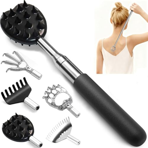 5-Piece Telescopic Back Scratcher Set, Stocking Stuffer Gadgets Gift Box, Back Scratcher for Men & Women, Handy Back Itch Relief Tool, Fun Gift for Dad, Mom, Him & Her