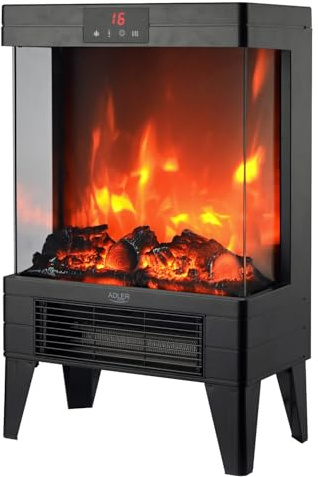 Adler AD 7755 Elektrischer LED-Kamin 2 000W - 3D Flammeneffekt, termostat 15-38°C, Timer 1–12 Stunden, Touchdisplay, Fernbedienung, modern trigbar design, gehärtetes Glas