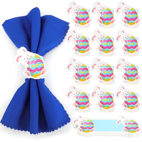 MWOOT 50 Pezzi Anelli Portatovaglioli Pasquali, Coniglio e Uova di Pasqua Anelli per Tovaglioli di Carta per Pasqua Compleanno Cena Festa Banchetto, Monouso Decorazione da Tavola