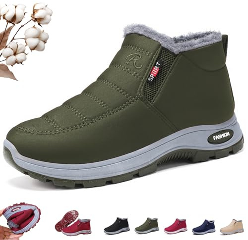 Overhil1s Stivali Invernali Ortopedici Impermeabili da Donna, Stivaletti Leggeri Antiscivolo per Uomo e Donna con Fodera in Pile, Scarpe Barefoot da Passeggio Facili da Indossare(Dark Green,42 EU)
