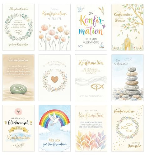 Edition Seidel Lot de 12 cartes de vœux de confirmation avec enveloppe. Cartes de vœux, cartes de confirmation, cartes doubles pliables, cartes de vœux, avec inscription en allemand (SW026)