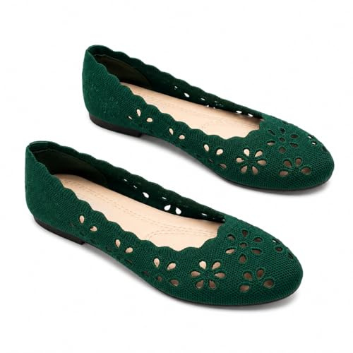 GLAMORA Bailarinas Manoletinas Caladas Mujer Zapatos Planos Transpirables Tejido Flexible Puntera Redondeada Suela de Goma Cómodos Ligeros Bailarinas Verano green-37