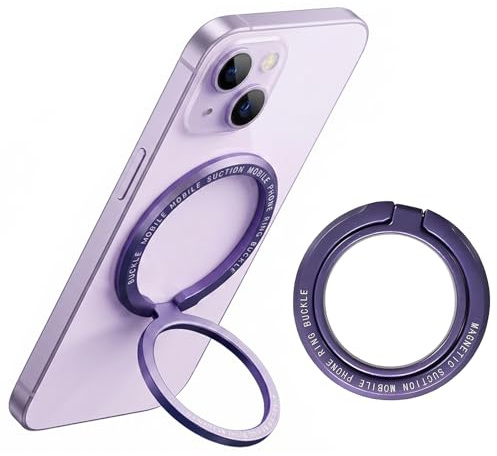 Anillo magnético soporte para teléfono de metal | Soporte de anillo con velcro | Compatible con iPhone 17 | Color violeta | Función de soporte y agarre