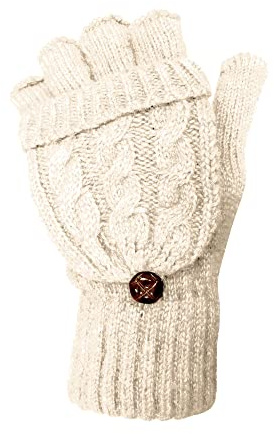 TOSKATOK� Ladies Womens Cable Knit Soft Winter Woolly Fingerless Gloves Mittens-CREAM