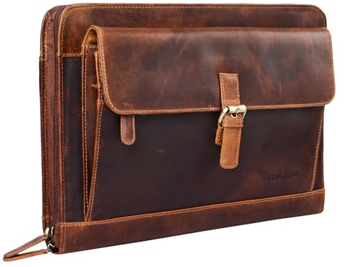 STILORD Emilius Aktenmappe Leder A4 Vintage Konferenzmappe mit Reißverschluss Schreibmappe für 13,3 Zoll Laptop MacBook Elegante Konferenzmappe Echtleder Farbe:Kara - Cognac