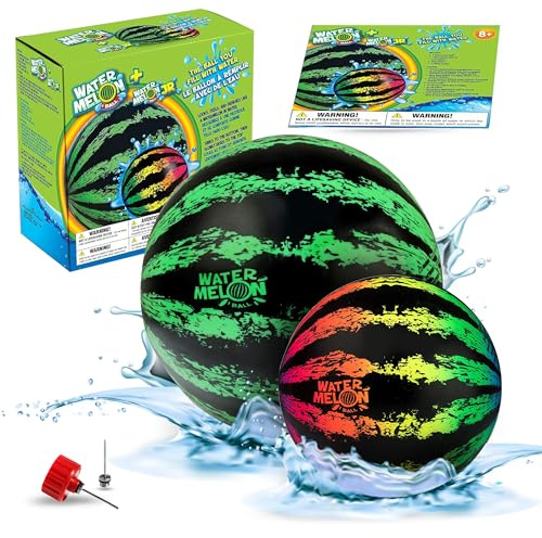 Watermelon Ball Pool Toys for Adults and Family - 2 Pack of 6 1/2 & 9 Kids, Teens, Everyone Swimming Games, Water Football, Tag, Diving Beach Play Fun Accessories