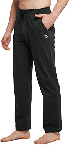 baleaf Breite Jogginghose Herren Baumwolle Freizeithose Gerades Bein Sporthose Herren Lang mit Taschen Schwarz M