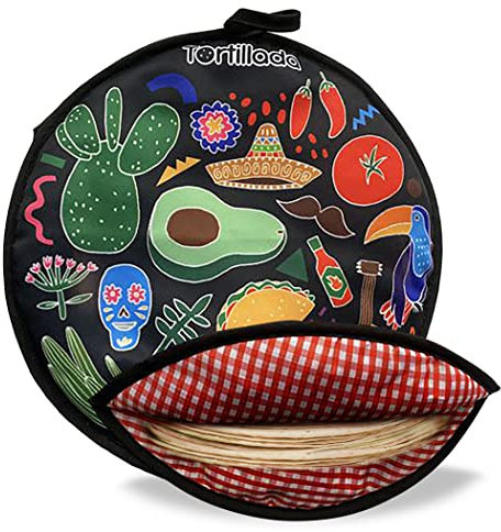 Tortillada - Chauffe tortilla de 30 cm/Récipient chauffant micro-ondable en coton/polyester (Noir)
