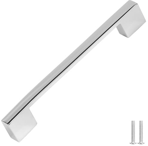 Decoranddecor Dimora D-Shape Cupboard Handles | Rectangular Kitchen Handles for Cupboards | Cabinet Pulls - 96mm Or 128mm, Polished Chrome
