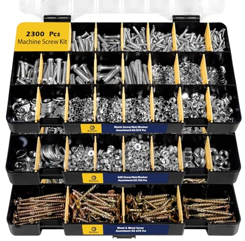 Bonost 2300 Pieces Hardware Assortment Kit - Metric & SAE Machine Screw Assortment Kit with Assorted Nuts, Bolts, and Washers (3 Trays)