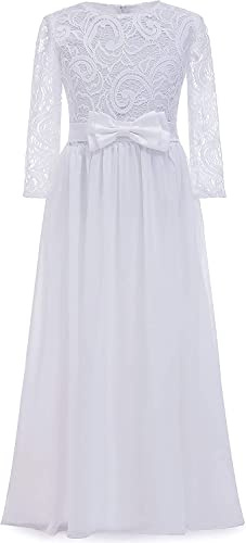 Aibaowedding Vintage Flower Girl Dress Fancy Boho Chiffon A-line Dresses for Wedding Pageant 2-13 Year Old(White 10-11Y)