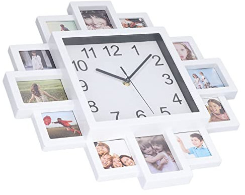 Yctze Reloj de Pared con Marco de Fotos Blanco de 15,35 Pulgadas, Reloj Personalizado con Varias Fotos DIY para Decoración del Hogar Diseño Personalizado Que Puedes Personalizar Reloj