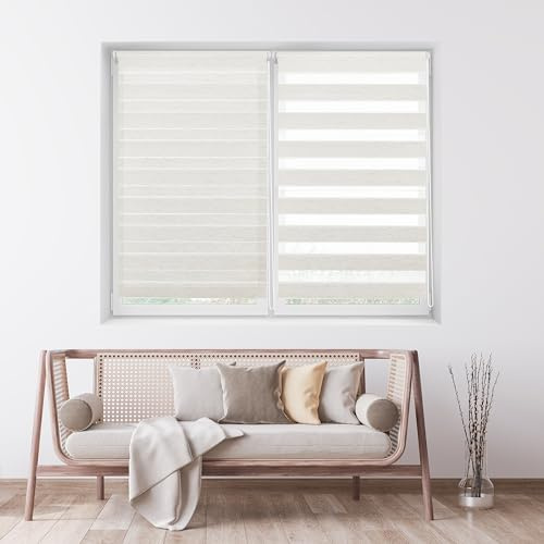 ECOMMERC3 | Persiana Enrollable Noche y Día Sin Taladrar Tamaño 45x130 - Estor Easyfix SIN Herramientas Tela 42x125 - Lino