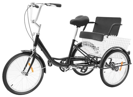 KumuJ 20 Zoll Dreirad für Erwachsene, 3 Rad Fahrrad mit Kindersitz & Einkaufskorb Tricycle für Erwachsene und Senioren,Schaltung Dreirad für Einkaufen, Picknicks, Reisen (Schwarz)