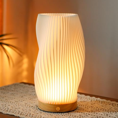 JHY DESIGN Rechargeable Touch Bedside Lamp, 24cm LED Table Lamp 3-Color Dimmable Touch Lamp with Type-C Charging Baby Night Light for Bedroom Living Room Indoors (Spiralshape)