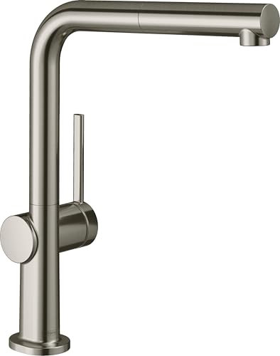 hansgrohe Talis M54 - Niederdruck Armatur Küche mit Brause ausziehbar, Küchenarmatur für Untertisch-boiler, Wasserhahn Küche mit Auslaufhöhe 270 mm, schwenkbar, Edelstahl Finish, 72860800