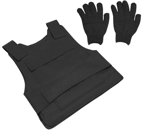 NIGORIY Chaleco de Seguridad, Chaleco de Protección Corporal, Chaleco Antipinchazos para Hombre que Contiene 1 Placa de Acero Macizo, Chaleco Resistente a Pinchazos Ajustable con Guantes de Protección