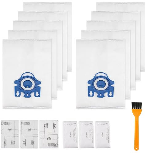10 Pack Vacuum Cleaner Bags Compatible with Miele Classic C1, Complete C1 C2 C3, S227 S240, S270, S400, S400i, S600, S800, S2, S5, S8, 5*Motor Filters, 5*Airclean Filter and 1*Orange Brush